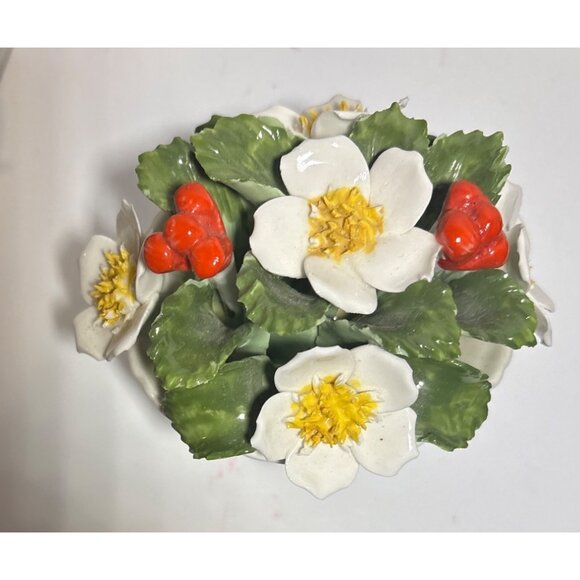Aynsley December Christmas Rose Floral Arrangement Fine Bone China 3.25" Tall - Picture 2 of 7